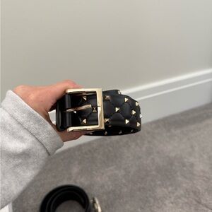 Valentino Garavani Black and Gold Studded Belt